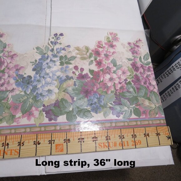 Blue Pink Purple Flower Wallpaper Boarder (folded in half) LAMINATED 42" - Picture 4 of 6